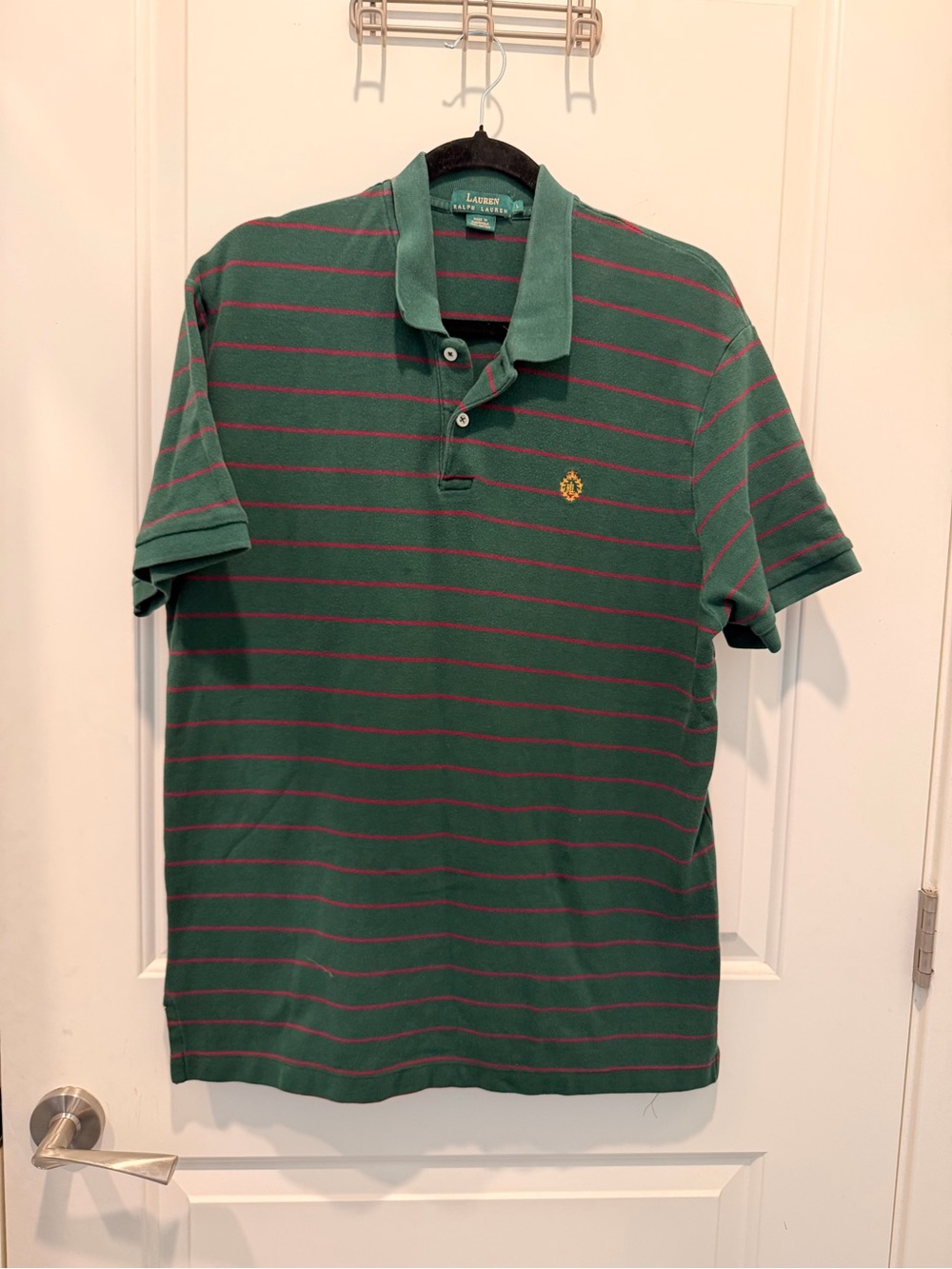 Lauren Ralph Lauren Green And Burgundy Striped Polo
Shirt Large